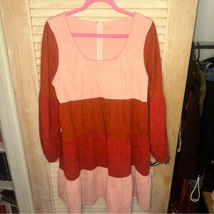 146 Boho Colorblock Corduroy Tiered Dress- Size XL